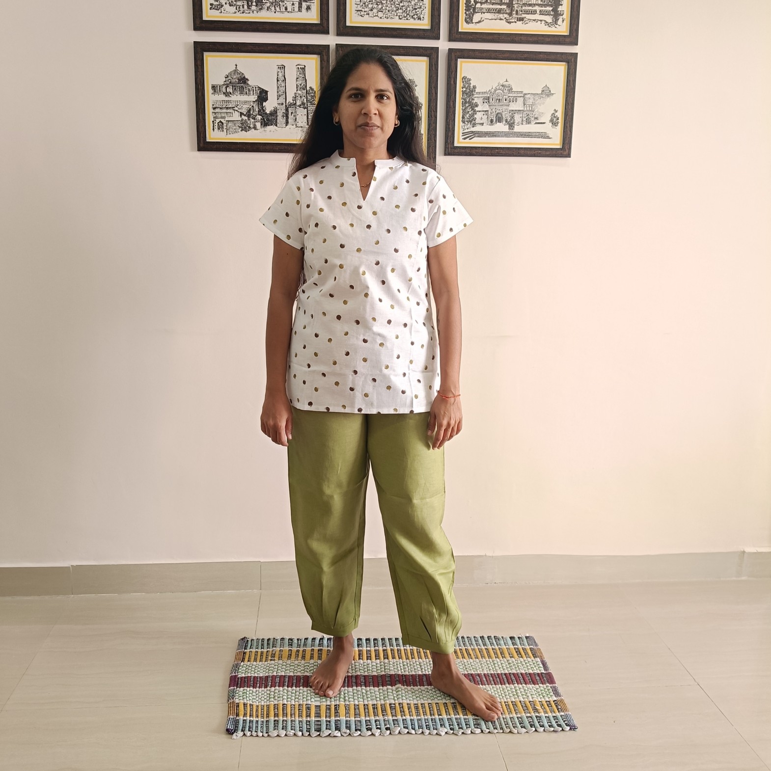 Polka dots short Kurta with green bottoms