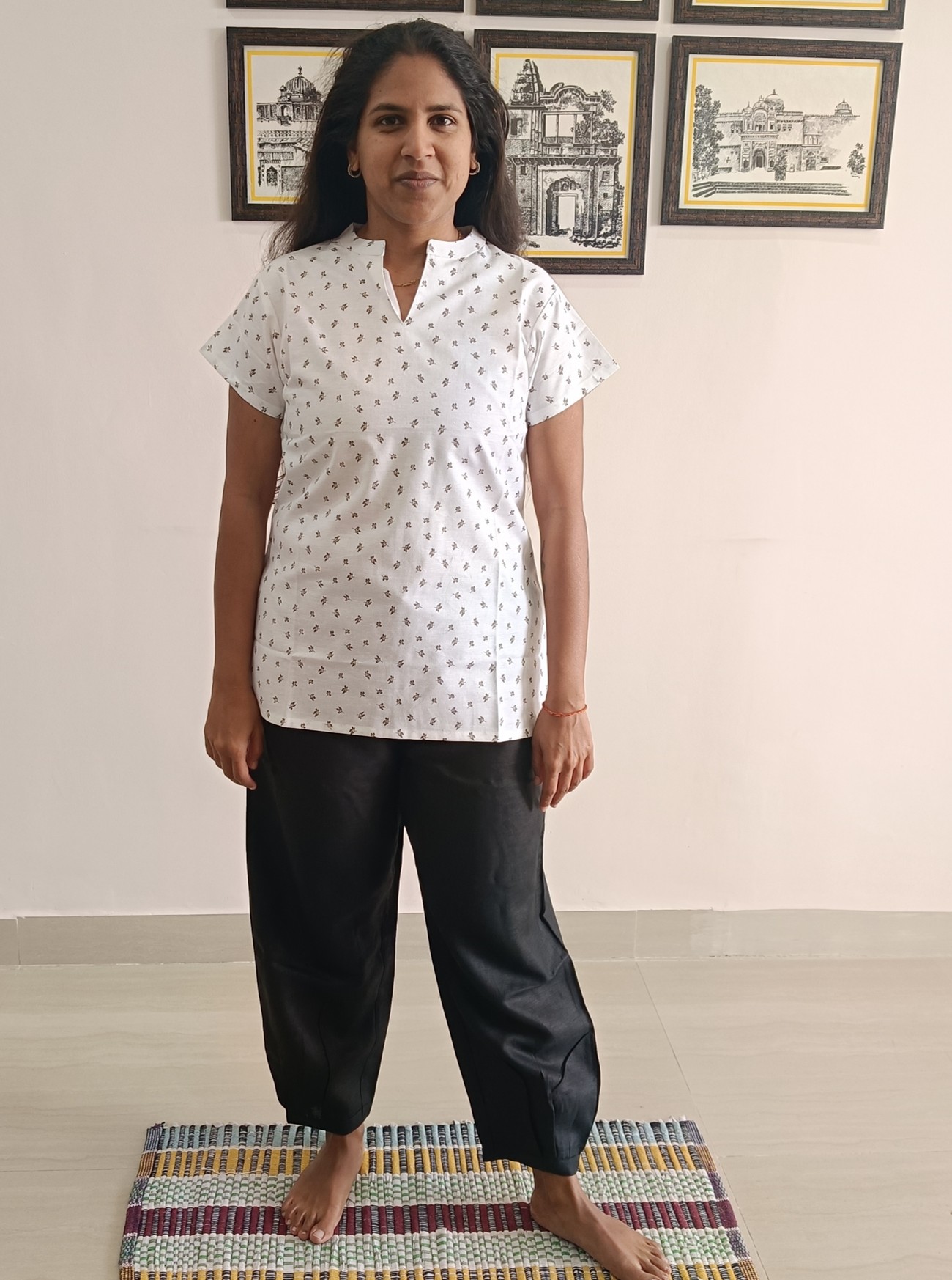 Leaf design Kurta wit black bottoms